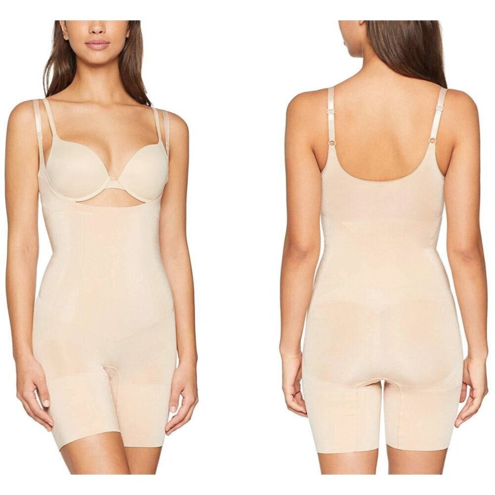 SPANX SPANXsculpt OnCore Open-Bust Mid-Thigh Bodysuit in Soft Beige Size Large